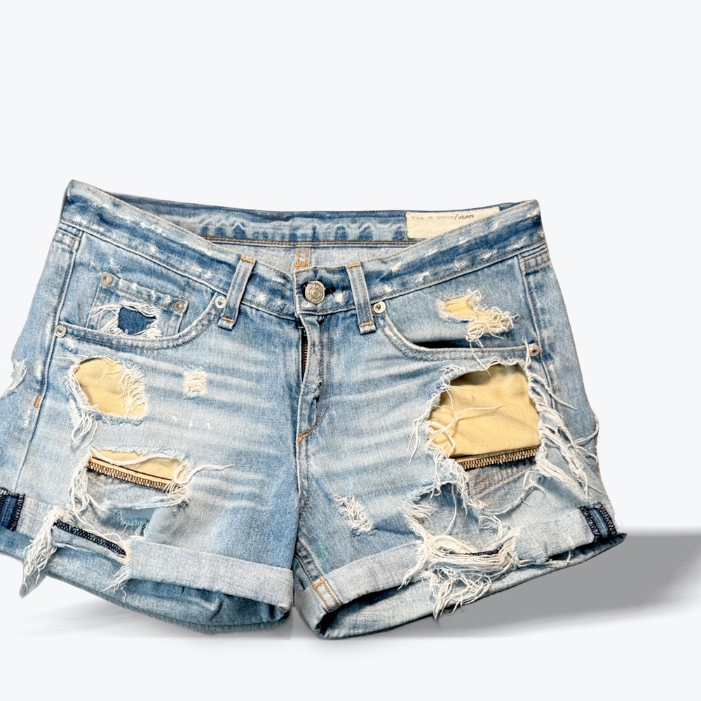 Rag And Bone Jean Rebel Distressed Denim Cutoff Shorts Light Wash 25 Made In USA